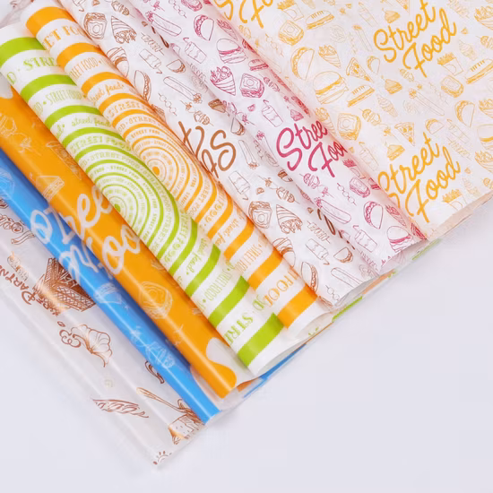 Hambúrguer personalizado Kraft à prova de gordura Reutilizável Pergaminho Assar Manteiga Sanduíche Embalagem Envoltório Papel de cera seguro para alimentos